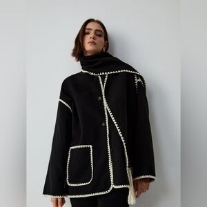 Contrast Trim Coat with scarf